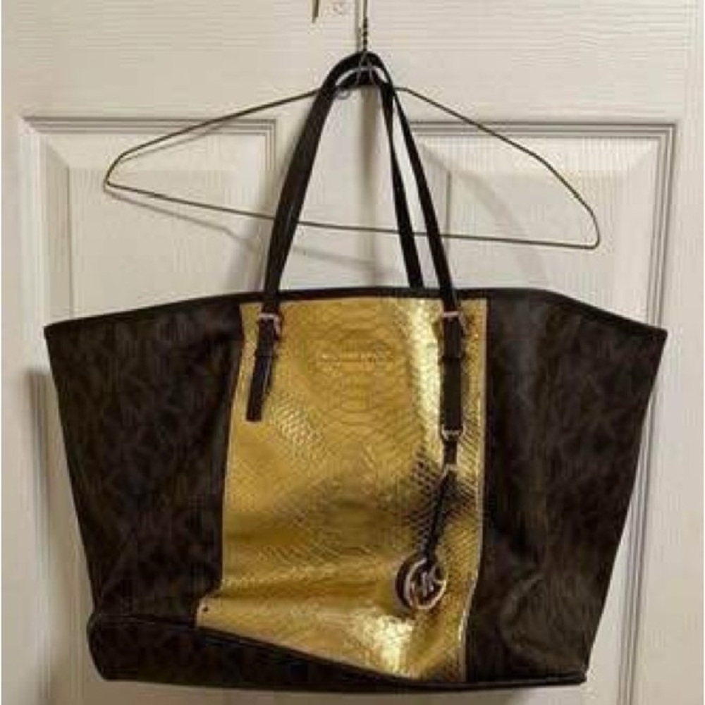 Michael Kors Dark Brown and Gold Tote